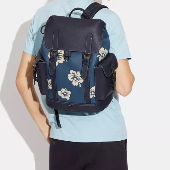 Coach hitch bag-pack in blue and white leather - Picture 3 of 5